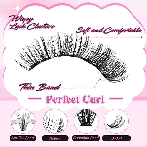 FADLASH Lash Clusters Kit Individual Eyelash Clusters D Curl 40D 8-16mm Eyelash Extension Kit 280Pcs Lash Extensions with Lash Bond and Seal Lash Tweezer for Self Application (40D-0.07D-8-16mm KIT) thumbnail 2