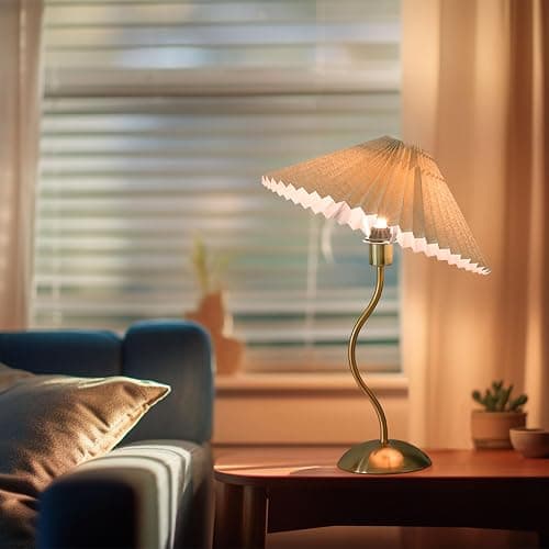 KUNJOULAM Small Pleated Table Lamp, Bedside Nightstand Lamp with Beige Lampshade, Morden Mini Lamp for Bedroom Home Office Decor, E12 Bulb Included thumbnail 5
