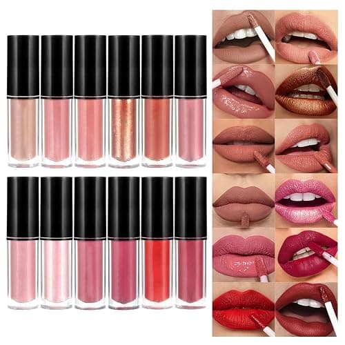 Anglicolor Lip Gloss Long-Lasting,Lipstick Set Highly Pigmented,Pink Lip Gloss Non-Stick Cup,Lip Gloss Set,Easy Application,Smooth Application,Not Flake Off,12 Colors,Vegan & Cruelty-Free (12Color) - Image 1
