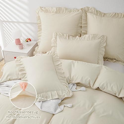 TOCOMOA Rüschen Bettwäsche 135x200 Mädchen, Aesthetic Bettwäsche-Sets Mikrofaser, Öko-Tex Zertifiziert, Weich Beige Bettbezug mit Reißverschluss, Kopfkissenbezug 80x80cm thumbnail 6