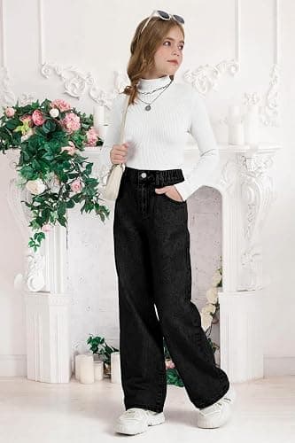 Fulihug Girls Wide Leg Jeans Baggy Bow Embroidery High Elastic Waist Denim Pants Cute Y2K Trendy Tween Streetwear 8-16Y thumbnail 3