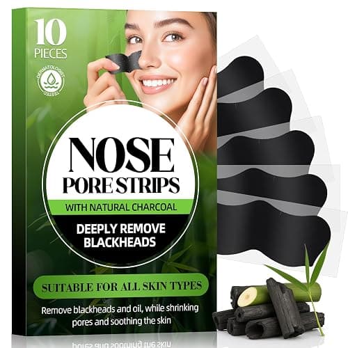 Shaeva Natural Charcoal Pore Strips, Blackhead Remover Strip, for Oily Skin, Strawberry Nose, Deep Clean & Shrinking Pores & Smoothing Skin (10 pcs) - Image 1