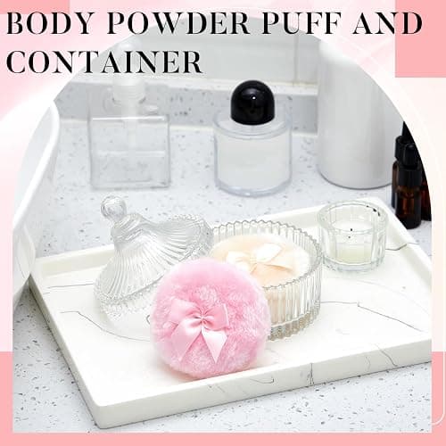 Tioncy 3 Pcs Large Body Powder Puff and Container Valentine's Day gift Powder Container with Puff Crystal Case Soft Washable Reusable Velour Face Body Glitter Wet Dry Makeup (Classic,Clear) thumbnail 4