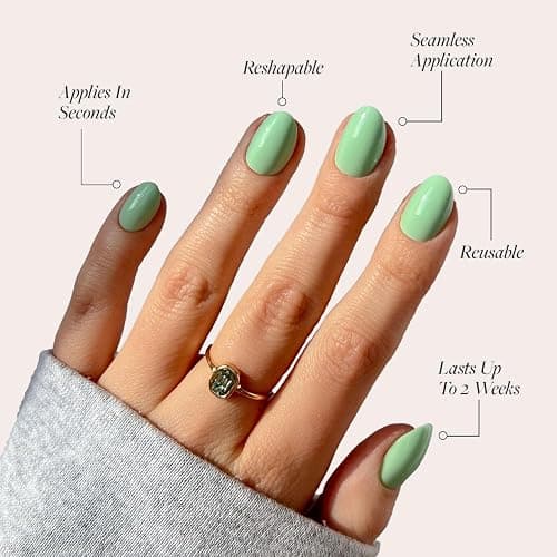 Glamnetic Press On Nails - Mint Green | Solid Opaque Pastel Green Short Oval Nails, Salon Quality | 15 Sizes - 30 Nail Kit thumbnail 3