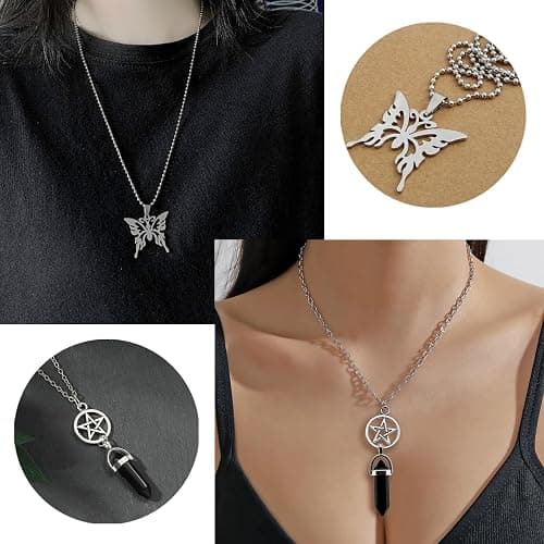 JDRGJTH 24PCS Y2k Jewelry Set,Y2k Accessories Grunge Knitted Cat Beanie,Fairy Grunge Gloves Necklace Rings Bracelet Therian Accessories Set Cosplay Party Jewelry Gift for Women thumbnail 5