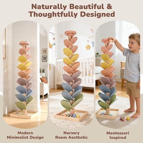 Joyreal Wooden Marble Run for Kids 3-5 4-8, Montessori Music Tree Toys | Rainbow Marble Tree Tower with Sound Leaves, Wood Ball Drop Toys, Educational Learning Christmas Birthday Gift thumbnail 5