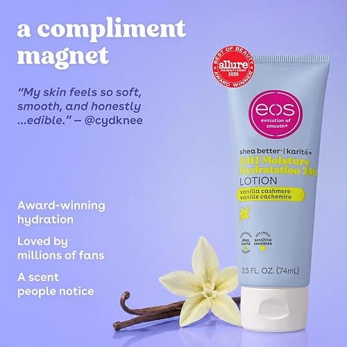eos 24H Moisture Travel Body Lotion- Vanilla Cashmere, Travel Size Essential, Toiletries, Mini Body Lotion For Dry Skin, 2.5 fl oz thumbnail 3