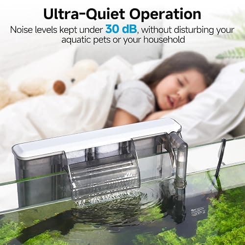 AQQA Quiet 30-50 Gallon Fish Tank Filters - Auto Start Hang on Back Aquarium Filter, Adjustable Flow, Deodorization Decontamination Filter System AQ168 (8W 200GPH) thumbnail 4