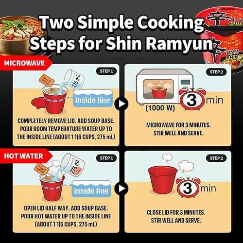 Nongshim Shin Ramyun Cup of Noodles, Spicy Signature Korean Instant Ramyun, Rich Beef Flavored Broth, Quick and Easy, Microwaveable Cup, 2.64 oz (Pack of 6) thumbnail 8