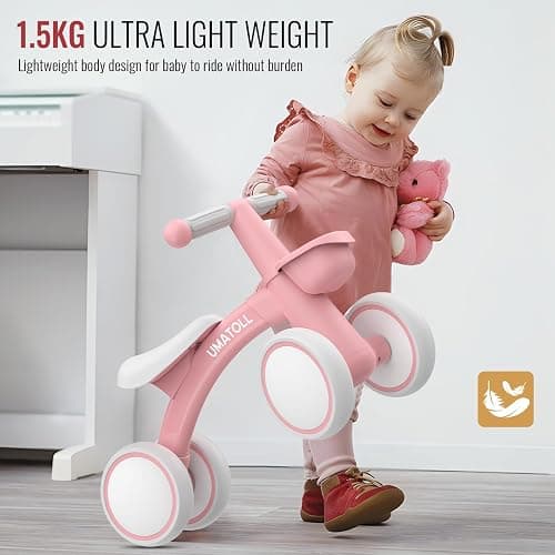 Umatoll Baby Balance Bike for 1 Year Old Boys Girls, 12-24 Months Toddler Balance Bike with Removable Basket, Adjustable Seat, 4 Wheels Infant Bike, First Birthday Gift thumbnail 5