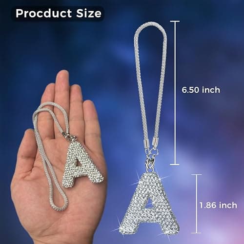 Hitluste Bling Car Letter Charm, Rear View Mirror Ornament Cute Hanging Crystal Pendant Bling Car Accessories, Lucky Diamond Rhinestone Women Charm Auto Decoration (White A) thumbnail 5