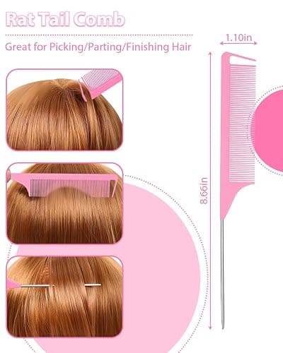 Slick Back Hair Brush, Edge Brush, Hair Accessories Comb Set 3Pcs, Rat Tail Comb for Parting Hair, Teasing Comb for Add Volume Fullness, Edge Brush for Edge Control Black Hair thumbnail 4