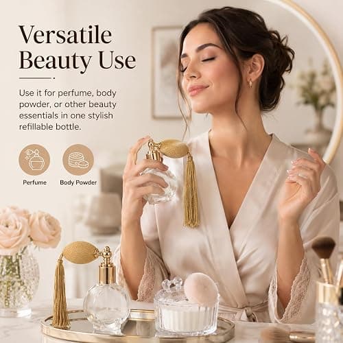 Beavorty Vintage Perfume Spray Bottle Refillable Travel Atomizer with Long Tassels Powder Spray Bottle for Makeup Body Powder and Perfume Compact Flat Round 3.26 X 2.99 X 0.66 in thumbnail 5