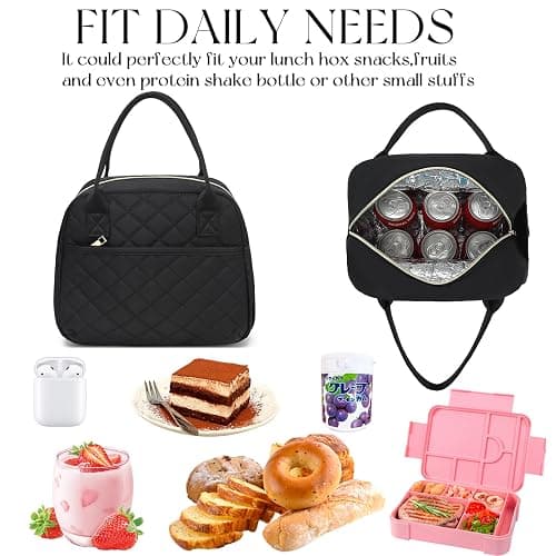 CAMTOP Lunch Box for Women Insulated Lunch Bag Lunchbox Cooler Thermal Leakproof Quilted Reusable Lunch Tote Bag for Work School Travel Picnic (Black) thumbnail 3
