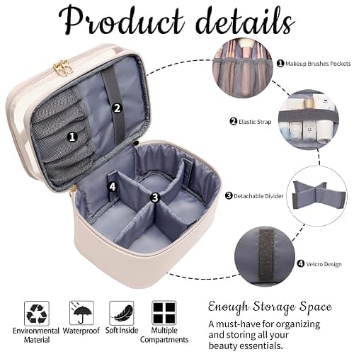 Makeup-Bag,Large Leather Makeup-Organizer for Travel-Accessories Clear-Cosmetic-Bag,Portable Travel Essentials Bag Makeup Case,Make Up Bag Toiletry Bag for Women,College Dorm Room Essentials for Girls - 2-Nude thumbnail 4