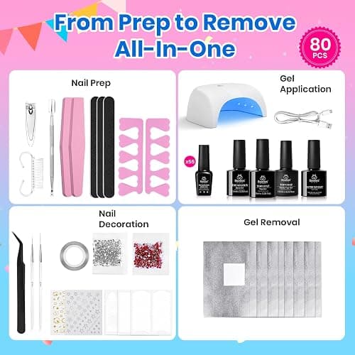 Beetles Gel Nail Polish Kit with U V Light - 80Pcs Color Enchantment 55 Colors Gel Nail Kit with Everything Base Top Coat Beginner Starter at Home Nails Kit Manicure DIY Salon Tools Gifts for Women thumbnail 2