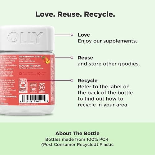 OLLY Probiotic + Prebiotic Gummy, Digestive Support and Gut Health, 500 Million CFUs, Fiber, Adult Chewable Supplement for Men and Women, Peach, 60 Day Supply - 60 Count thumbnail 5
