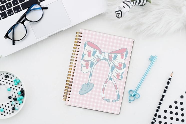WNAGT Labor and Delivery Nurse Gifts Spiral Notebook 5.5x8.3, NICU Pediatric Neonatal Nurse Obgyn Gifts, Nursing Medical Office Supplies for Work, Coquette Stethoscope Bow Medical Journaling Notebooks thumbnail 2