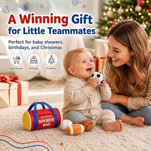 KMUYSL My First Sports Bag, Soft Sensory Balls for Baby Toys 0-12 Months | Plush Toy with 4 Rattle Balls, Newborn Toys for 0-3-6-9-12 Month , 1st Birthday for Baby Boys Gifts thumbnail 7