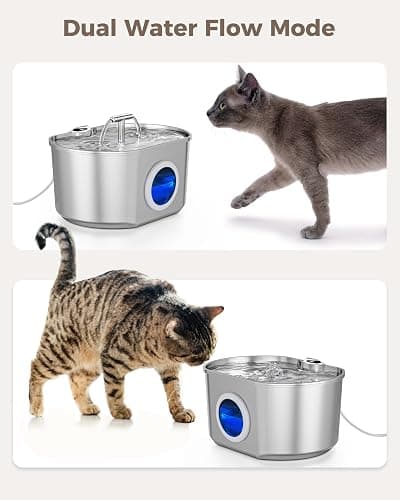Cat Water Fountain Stainless Steel - Pet Drinking Fountain for Cats Indoor - 2.2L/74oz Automatic Water Dispenser with Watering Level Window (1 Filter) thumbnail 6