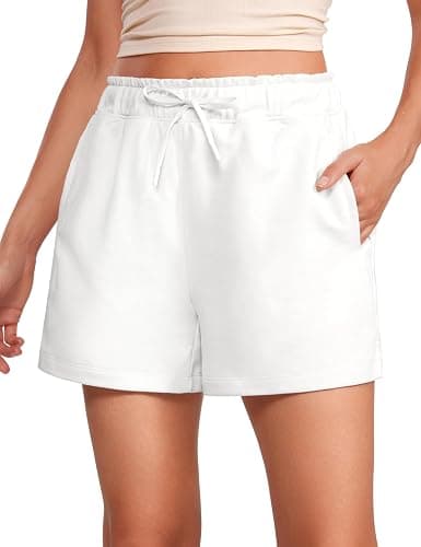 CRZ YOGA Comfy Cotton Sweat Shorts for Women Casual Summer Drawstring for Gym Lounge Workout Jersey with Pockets - Image 1