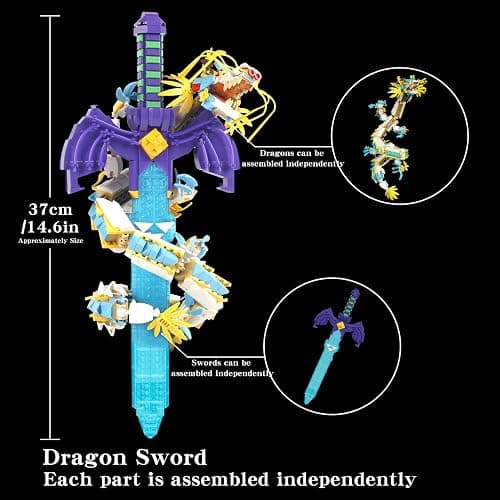 SAMYBLOCKS 1433PCS The Master Dragon Swords Building Blocks Toys(Mini Bricks),A Unique Sword with Dragon Connection Base with Led Lighting,TOTK Decoration Display Gift for 14+ thumbnail 3