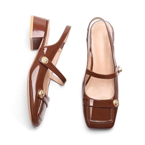 Slingback Mary Jane Heels for Women Low Block Heel Closed Square Toe Pump Shoes Heels Classic Daily Office Dressy Shoes thumbnail 4