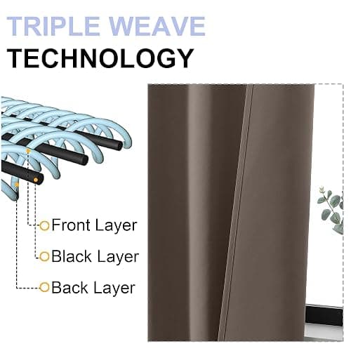 Simplebrand Ava Brown Blackout Curtains for Bedroom 63 Inch Length 2 Panels Set, Solid Thermal Insulated Energy Saving Rod Pocket Window Treatment Curtains Blackout Drapes, W40 x L63 Inch, Brown thumbnail 5
