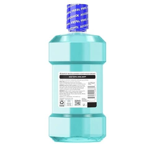 Listerine Cool Mint Alcohol Free Mouthwash, Mild Mint, 33.8 fl. oz/1 L | Kills 99.9% of Germs That Cause Bad Breath, Less Intense Taste with No Burn, Dentist Recommended Oral Rinse thumbnail 9