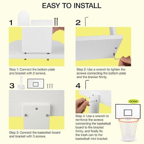 LXURY Basketball Hoop Trash Can(NO Wastebasket), Mini White Backboard, Fun Wastebasket Backboard,Basketball Hoop, for Home, Kitchen, Living Room, Bedroom, Office, Coffee Shop, Gym thumbnail 7