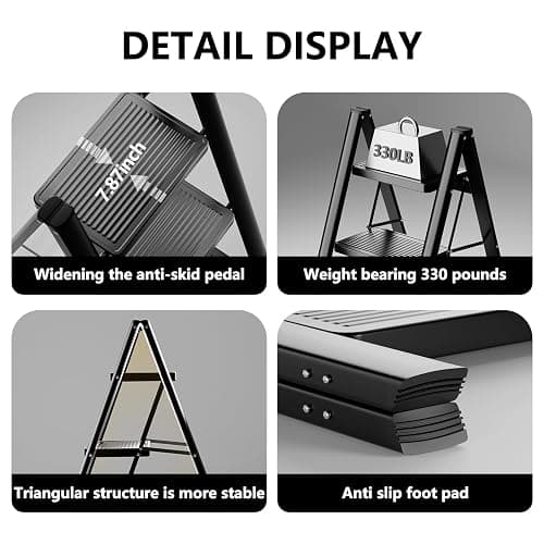 KOLL LINK Step Ladder 3 Step Folding, Sturdy 330 Lbs Small Step Stool for Adults, Closet Step Stool Ladder with Anti-Slip Wide Pedals, Portable Folding Ladder for Home Kitchen Office thumbnail 7