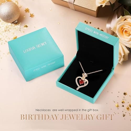 LOUISA SECRET Rose Flower Heart Birthstone Necklaces for Women, 925 Sterling Silver Fine Jewelry, Pendant Heart Necklaces Birthday Anniversary Christmas Gift for Women Wife Mom Girlfriend Lady thumbnail 6