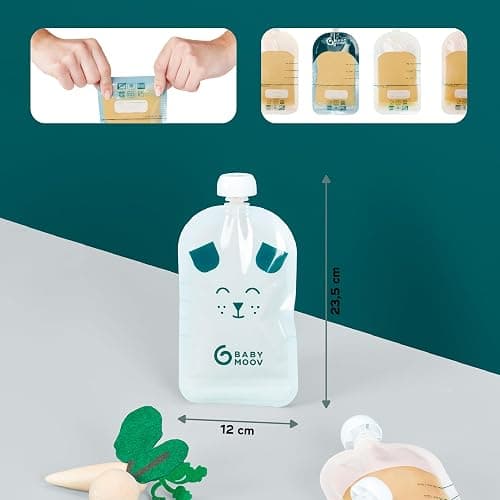 Babymoov 20 Gourdes Réutilisables pour Bébé et Enfant, Contenance 150ml, en Plastique Recyclé, sans BPA, 100% Hermétiques, Surface Réinscriptible thumbnail 3