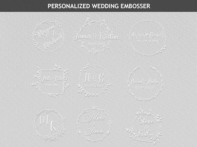 Custom Personalized Wedding Embosser - 9 Designs to Choose from! Monogram Name Floral Wedding Script Labels Mail Black thumbnail 4