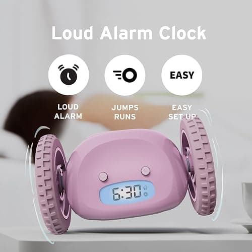 CLOCKY Extra Super Loud Alarm Clock for Heavy Sleepers Adults Kids Teens Bedroom, Move Jump Roll Run Away Easy to Set Smart Digital Alarm Clock Funny Gag Gift (Lavender) thumbnail 2
