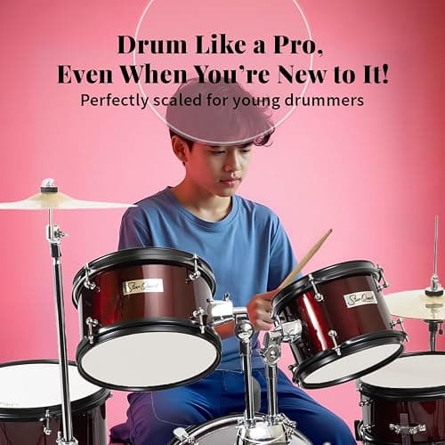 StarQuest SQ-DS-JR5-MWR 5-Pieces Drum Set for Beginners, Complete Junior-Sized Drum Kit Metallic Red Wine W/ 16"Bass, Drumsticks, Snare, Cymbal, Hi-Hat, Toms & Adjustable Stool thumbnail 6