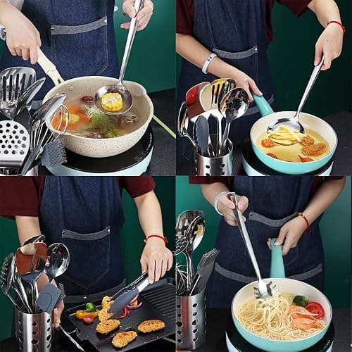 Stainless Steel Cooking Utensils Set, Berglander 13 Pieces Kitchen Utensils Set, Kitchen Tools Set With Utensil Holder Non-Stick And Heat Resistant,Dishwasher Safe, Easy to Clean (13 Packs) thumbnail 6