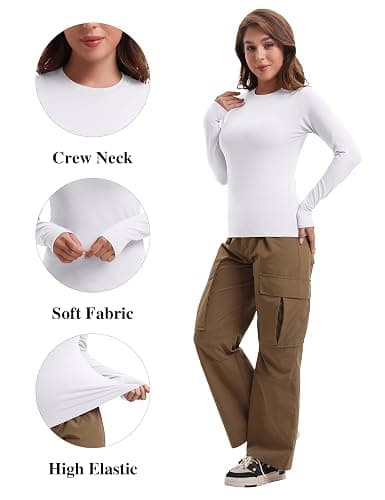 HOPLYNN 1/4 Pack Womens Long Sleeve Shirts Crew Neck Basic Compression Slim Fitted Workout Undershirts Baselayer Tops thumbnail 5