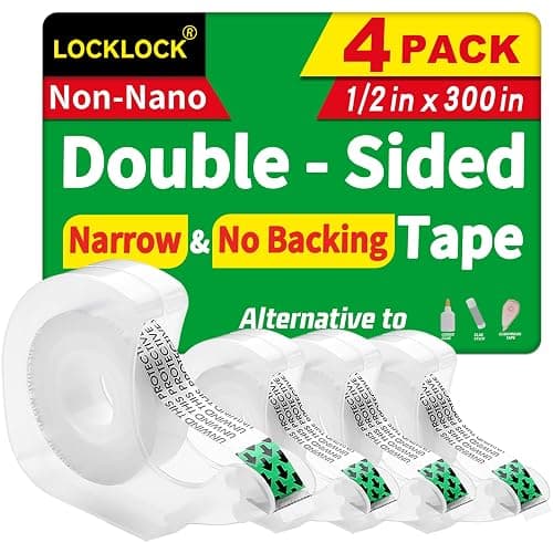 Double Sided Tape, Light Duty Permanent Tape with Dispenser, Narrow Width, Translucent, 4 Pack, 1/2 x 300 inches, Double Stick Tape for Crafts, Arts Projects, Gifts Wrapping, Office School Supplies. - Image 1