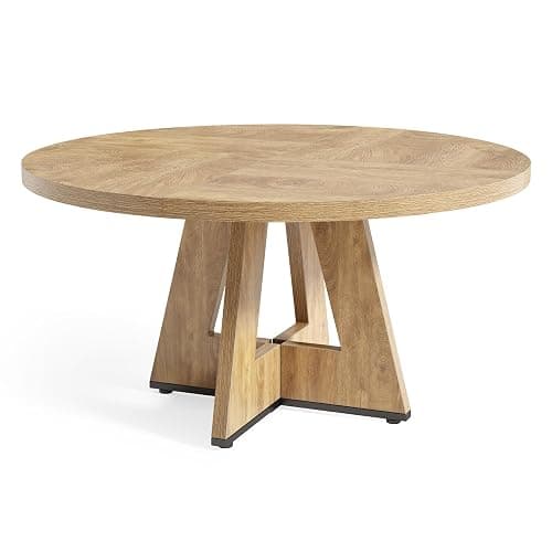 LITTLE TREE Round Dining Table for 4-6 People, 47 Inches Dining Room Table with Wooden Pedestal Base, Circle Kitchen Tables for Dining Room, Kitchen, Living Room, Oak thumbnail 8
