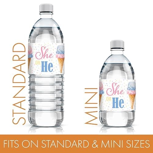 What's The Scoop Gender Reveal Water Bottle Labels, Pink or Blue Ice Cream Gender Reveal Party Waterproof Stickers for Water Bottles - 20 Count thumbnail 3