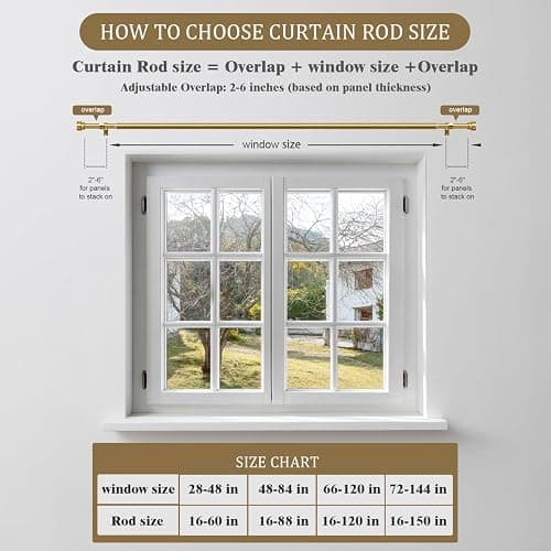 Oneach Heavy Duty Curtain Rods for Windows 28 to 48 Inch, 1 Inch Brass Gold Curtain Rod, Adjustable Length Rod with Metal Finials, Modern Decorative for Bedroom Kitchen Living Room (16 to 60 Inch) thumbnail 2