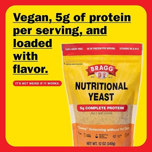Bragg Premium Nutritional Yeast Seasoning - Vegan, Gluten Free – Good Source of Protein & Vitamins – Nutritious Savory Parmesan Cheese Substitute (Original, 12 Ounce (Pack of 1)) thumbnail 3
