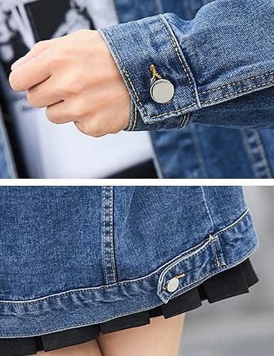 Omoone Women's Oversized Mid Long Denim Jacket Jean Biker Coat thumbnail 9