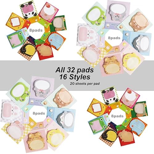 32 Pads Cute Sticky Notes, Animal Sticky Notes Self Adhesive Cartoon Notes Memo Pads Notes Page School Tab for School Office Supplies thumbnail 4