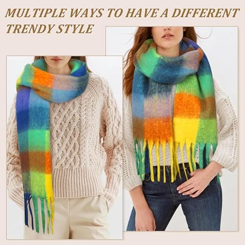 BLATIAL Womens Scarf Winter Big Colorful Checked Thick Warm Soft Scarves Casual Tassel Blanket Scarf thumbnail 5