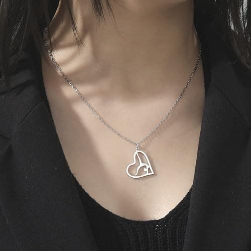 EUEAVAN Collana con ciondolo a forma di cuore, per ginnastica, sport, ginnastica, con ciondolo a forma di cuore, per ginnastica, gioielli alla moda, Medio, Acciaio inossidabile, Senza pietre preziose thumbnail 2
