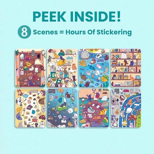 Cupkin Cat Sticker Book Activity for Kids, Toddler Airplane Travel Essentials, 300+ Kitten Stickers for Kids + 8 Scenes + Coloring Book Pages, Cat Lover Gift, Children's Crafts Ages 2-8 thumbnail 5