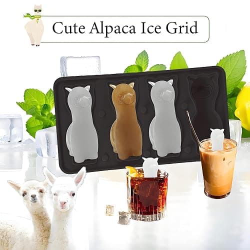 3D Alpaca Ice Cube Mold, 4 Hole Fun Shapes Large Daarcin Ice Cube Tray for Whiskey,Cocktail,Bourbon, Cute Novelty Animal Gifts for Women, BPA Free (Black) thumbnail 2