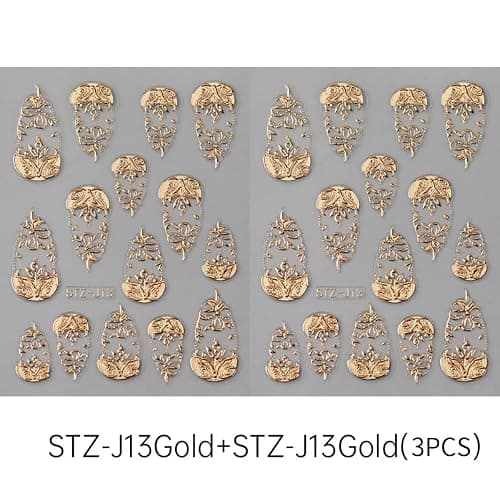 Gold Nail Art Stickers 3D Self-Adhesive Golden Foil Leaf Nail Decals Nail Art Supplies 3PCS Metallic Totem Leaves Summer Nails Design Embossed Sticker Manicure Sliders for Women DIY Nail Decorations thumbnail 7